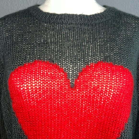 WOODEN SHIPS HEART SWEATER - CHARCOAL & RED LIGHTWEIGHT MOHAIR BLEND Size  M/L - Picture 2 of 8